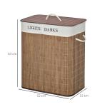 Cesto de Roupa de Bambú Capacidade de 100L Cesta para Roupa Suja Retangular com Tampa Removível Bolsa com 2 Compartimentos 52x32x63cm Marrom