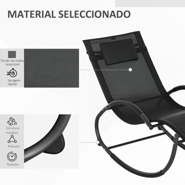 Espreguiçadeira Baloiço de Jardim com Apoio para os Braços Almofada para a Cabeça Removível 155x61x88 cm Preto
