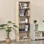 Estante para Livros de 5 Níveis com Prateleira Ajustável e Desenho Anti - Tombo Estante de Armazenamento 63x29,5x176 cm Madeira