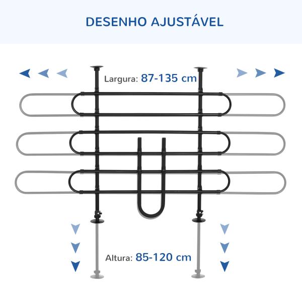 Grade de Segurança de Carro para Cães Ajustável em Largura e Altura 87 - 135x85x120cm Grade Separadora para Porta Malas de Carro Universal Metal Preto