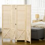 Biombo de 4 Painéis Separador de Ambientes Dobrável 152x1,7x144,5 cm Painéis com Orifícios para Pendurar Madeira
