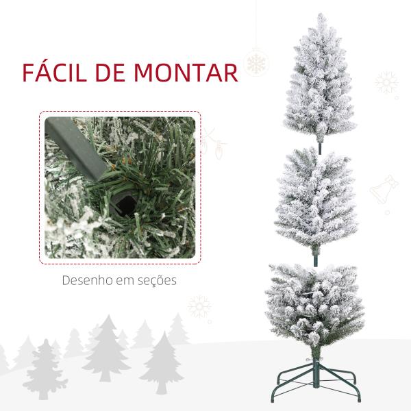 Árvore de Natal 150 cm Árvore de Natal Artificial Nevada com 120 Luzes LED 263 Ramos Verde e Branco