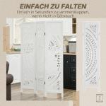 Biombo Dobrável de 3 Painéis de Madeira 120x170 cm Biombo Separador de Ambientes com Padrões Gravados Elegantes Branco