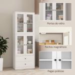 Armário de Cozinha Alto Móvel Auxiliar de Cozinha com 4 Portas de Vidro 2 Gavetas Prateleiras Ajustáveis 59x30x170 cm, Branco