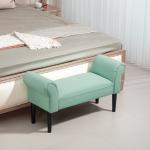 Banco de Pé de Cama Estofado em Linho Sintético com Pés de Madeira Braços e Assento Acolchoado, Verde Claro