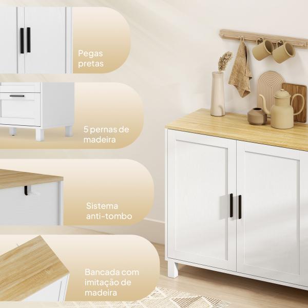 Aparador Moderno para Sala de Estar com 2 Portas e 3 Gavetas Prateleira Ajustável para Sala de Jantar Entrada 120x38x76 cm Branco