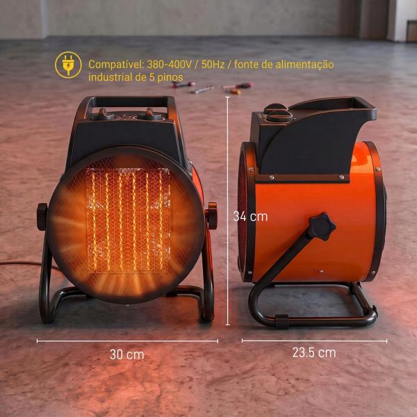 Aquecedor Elétrico Cerâmico PTC 5000W com Termóstato Ajustável, 3 Modos e Ângulo Ajustável Portátil para 48 m² Laranja