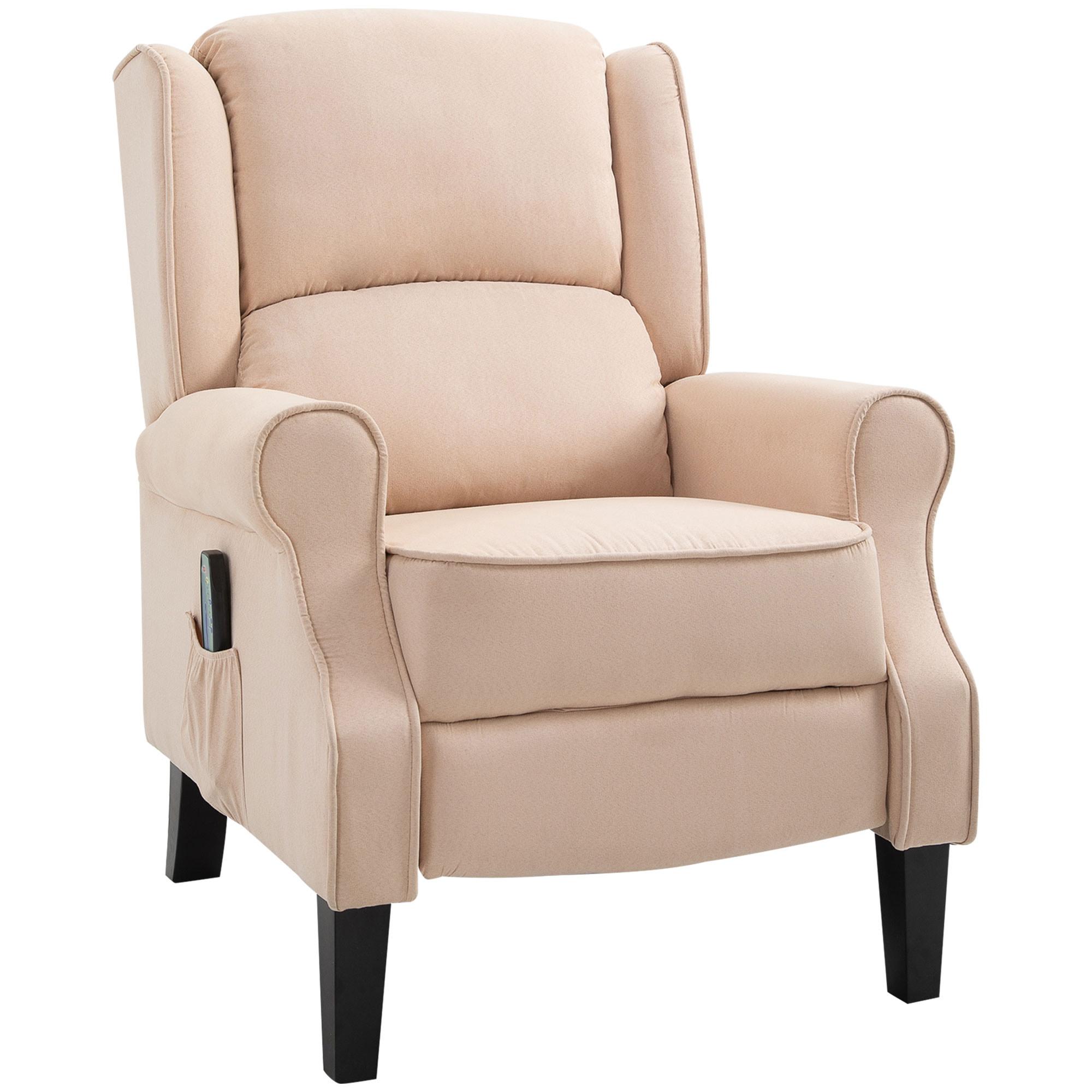 Poltrona de Massagem Poltrona Relax Reclinável com Controlo Remoto 2 Áreas de Massagem Bolso Lateral 78x83x101 cm Bege
