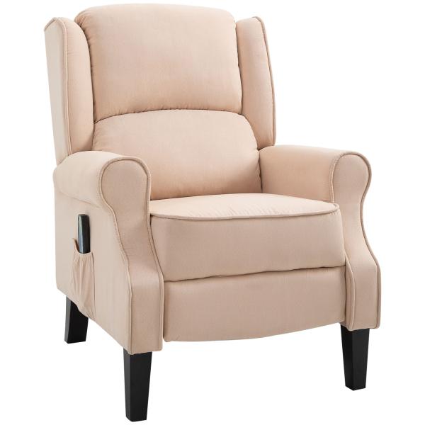 Poltrona de Massagem Poltrona Relax Reclinável com Controlo Remoto 2 Áreas de Massagem Bolso Lateral 78x83x101 cm Bege