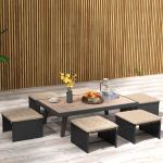 Conjunto de 6 Almofadas para Cadeiras de Jantar 40x40 cm 6 Peças Almofadas para Cadeiras de Jardim Acolchoadas com Fitas Caqui