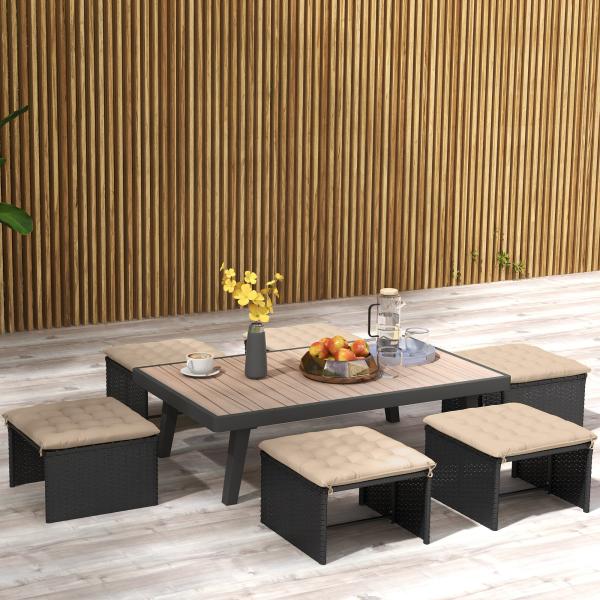 Conjunto de 6 Almofadas para Cadeiras de Jantar 40x40 cm 6 Peças Almofadas para Cadeiras de Jardim Acolchoadas com Fitas Caqui