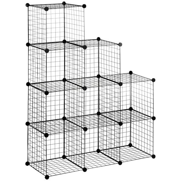 Estante Modular de 9 Cubos em Arame DIY, Organizador Multiusos para Sala, Preta