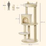 Árvore Arranhador para Gatos com Plataforma Caverna Postes de Sisal e Bola Suspensa 48x48x104 cm Bege