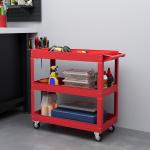 Carrinho de Ferramentas com Rodas 3 Prateleiras de Armazenamento e Alça Lateral 83x35,3x76 cm Vermelho
