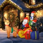 Pai Natal Insuflável com Trenó Pinguins e Renas Insufláveis de Natal com Luzes LED Decoração de Natal 180x120x155 cm Multicor