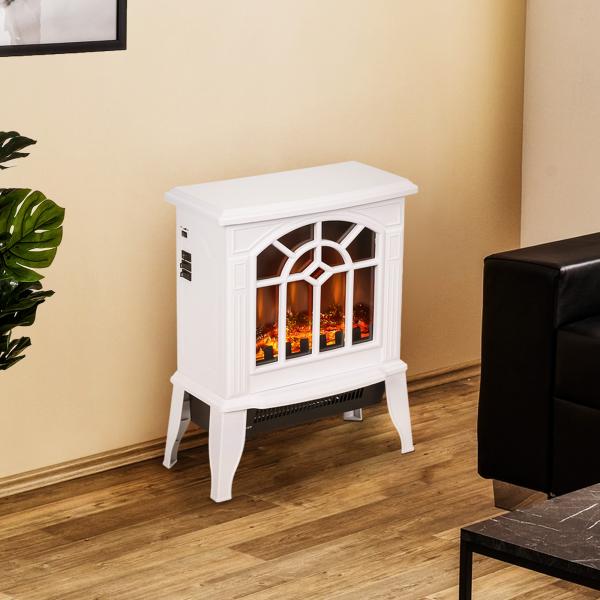 Lareira Elétrica Portátil 1000/2000W com Simulação de Chama Termostato e Proteção de Superaquecimento 36,5x24x46 cm Branco