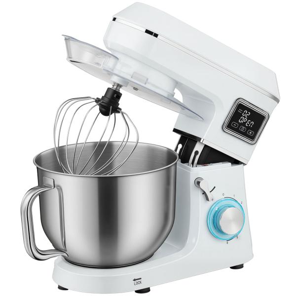 Batedeira Planetária 6L 1400W com Cabeçal Inclinável, 6 Velocidades, Função de Fermentação, Ecrã LED, Branco
