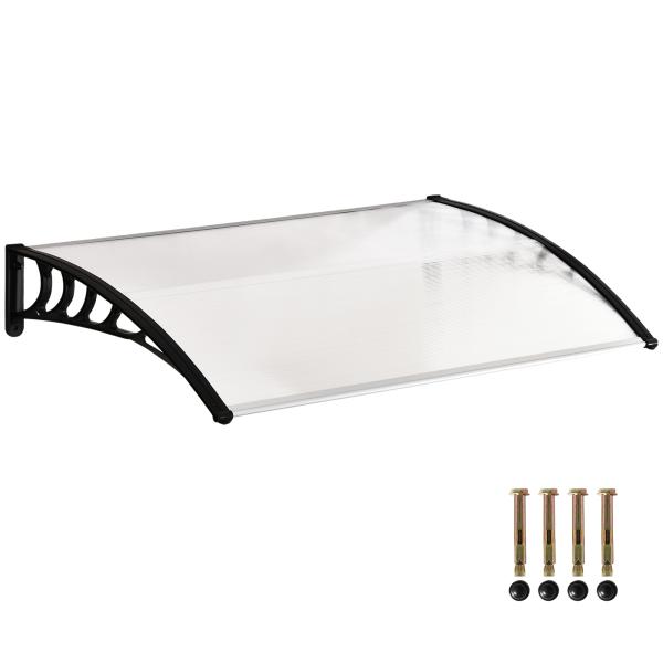 Marquise de Proteção para Portas e Janelas Contra Sol e Chuva Telhado de Proteção com Desenho Moderno 150x90x25 cm Transparente e Preto
