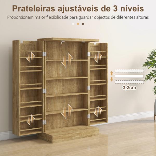 Armário de Cozinha Armário Despensa Cozinha com 2 Portas de Vime e 16 Prateleiras 60x30x104 cm Madeira