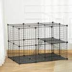 Recinto para Animais de Estimação de 3 Níveis com Rampas e Desenho Personalizável 70x70x105 cm Preto