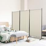 Biombo de 3 Paineis Separador de Ambientes Dobrável Biombo de Privacidade com 6 Pés de Metal 253x50x182 cm Bege