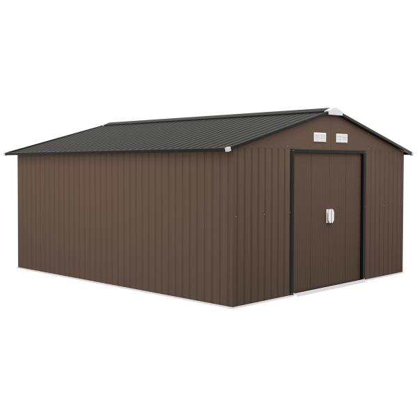 Abrigo de Jardim Exterior para Armazenamento de Ferramentas com 4 Janelas 12,4 m² 340x386x200 cm Castanho