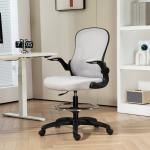 Cadeira de Escritório com Suporte Lombar Apoio para os Braços Dobrável e Altura Ajustável 59x65x102 - 122 cm Cinza