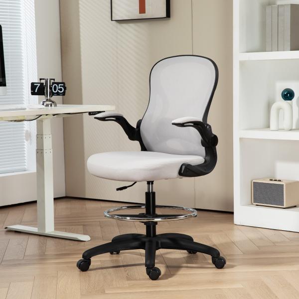 Cadeira de Escritório com Suporte Lombar Apoio para os Braços Dobrável e Altura Ajustável 59x65x102 - 122 cm Cinza