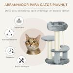 Árvore Arranhador para Gatos Ø40x65 cm com Cama Plataformas em Pelúcia Corda Suspensa e Poste com Corda de Sisal Cinza