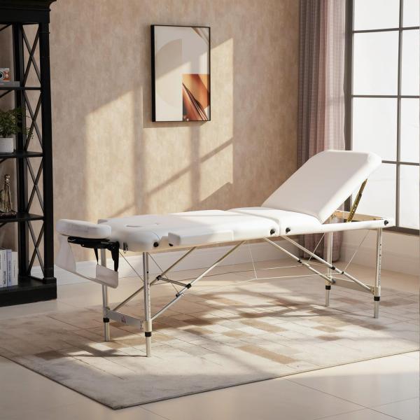 Marquesa de Massagem Dobrável e Portátil com Altura Ajustável e Apoio para a Cabeça 215x81x61 - 84 cm Branco