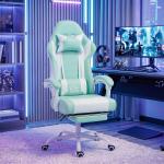 Cadeira Gaming Reclinável 155° com Suporte Lombar com Massagem Apoio de Cabeça e Apoio para os Pés 63x66x126 - 134 cm Azul Claro