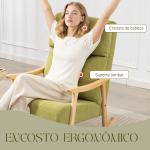 Poltrona Baloiço Moderna em Borrego com Apoio para os Braços de Madeira de Faia Poltrona de Amamentação 65x90x98 cm Verde claro