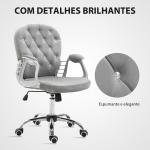 Cadeira de Escritório Estofada em Veludo Cadeira Giratória com Altura Ajustável e Decorações de Cristal 59,5x60,5x95 - 105 cm Cinzenta