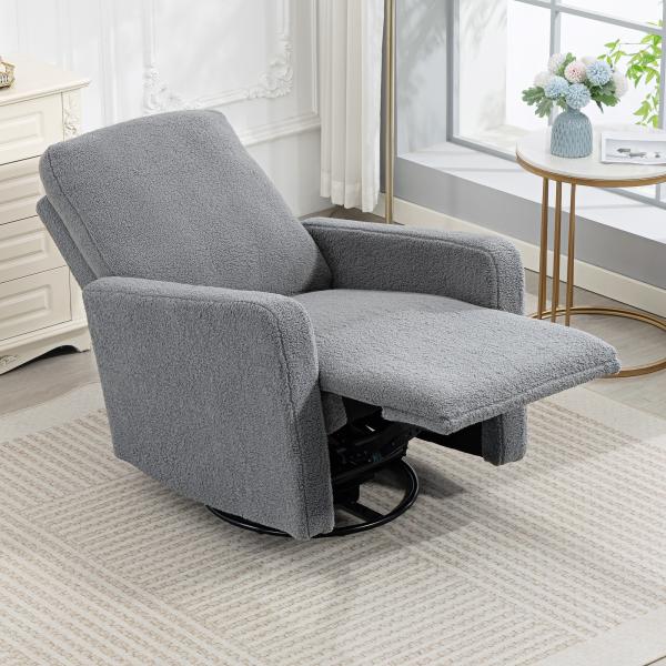 Poltrona Relax Reclinável Manual Poltrona Relax de Borreguito com Função de Baloiço 360° Reclinável até 135º 76x94x100 cm Cinza