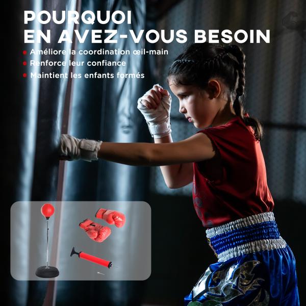 Saco de Boxe de Pé Punching Ball com Altura Ajustável em 4 Níveis Base Preenchível e Luvas Ø43x126 - 144 cm Vermelho e Preto