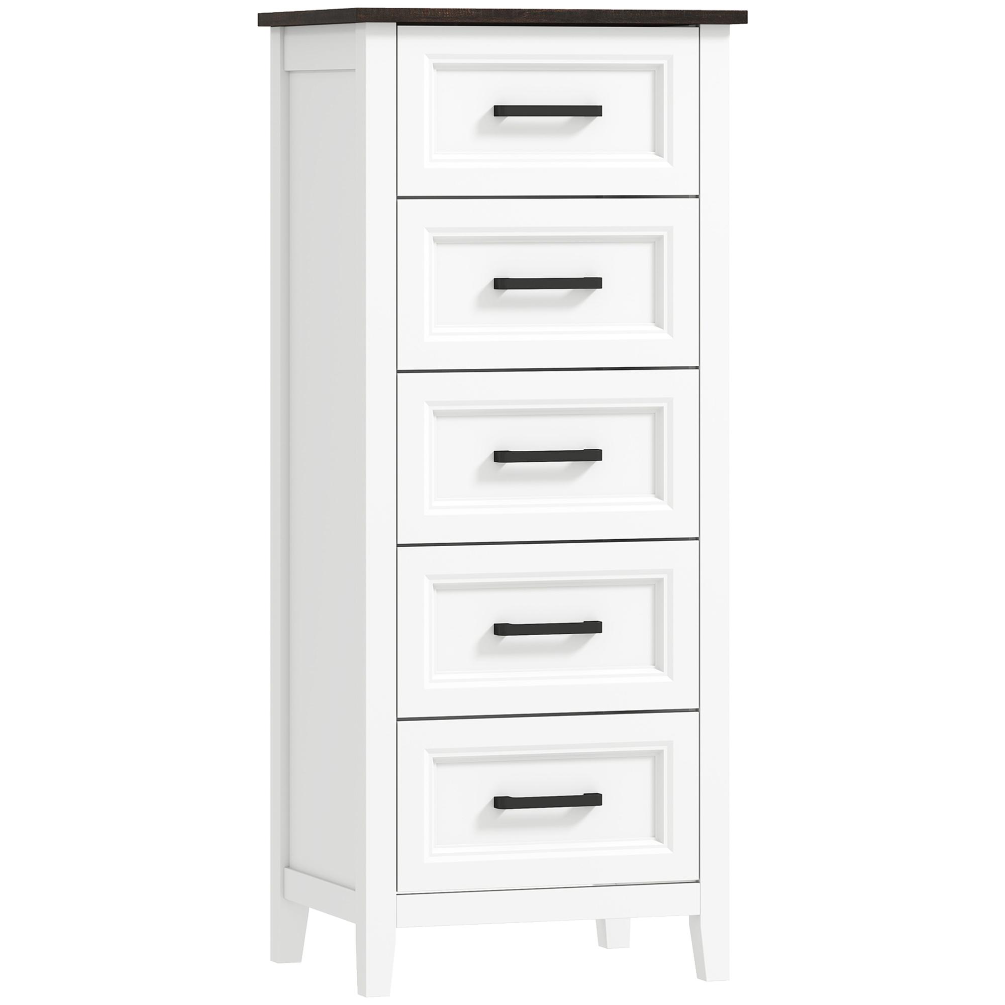 Cómoda 5 Gavetas Cómoda de Dormitório Estreita e Alta com Bancada com Efeito Madeira 45x35x106 cm Branco