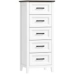 Cómoda 5 Gavetas Cómoda de Dormitório Estreita e Alta com Bancada com Efeito Madeira 45x35x106 cm Branco