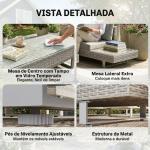 Conjunto de Jardim em Vime de 3 Peças com Sofás Modulares de 3 e 2 Lugares Mesa Lateral e Mesa de Centro Cinzento