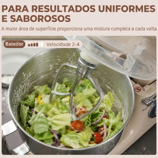 Batedeira Planetária 4,5L 1300W 6 Velocidades Taça de Aço Inoxidável Batedor Gancho Varas Bege