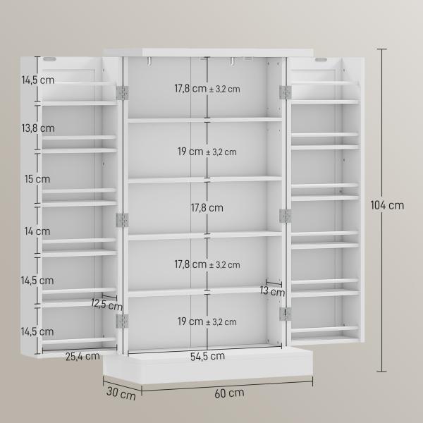 Armário de Cozinha Armário Despensa Cozinha com 2 Portas 16 Prateleiras Aparador Moderno 60x30x104 cm Branco