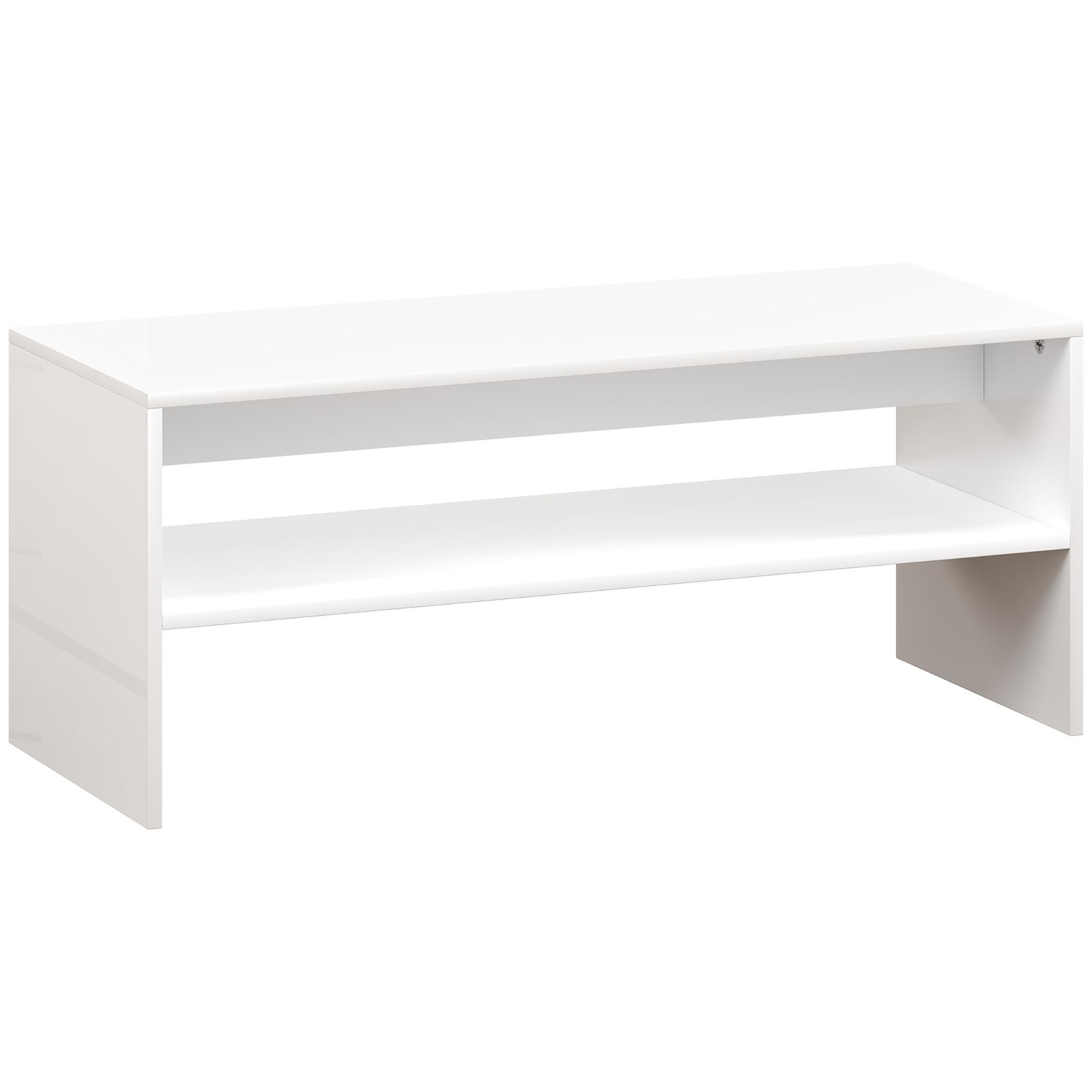 Mesa de Centro Mesa Auxiliar com Compartimento Aberto Mesa de Café para Sala de Estar 100x40x41,5 cm Branco Brilhante