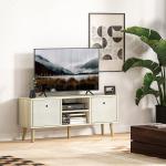 Móvel de TV para Televisores de até 50 Polegadas com 2 Gavetas de Tecido 2 Prateleiras Abertas 110x29x46,5 cm Madeira Clara e Bege