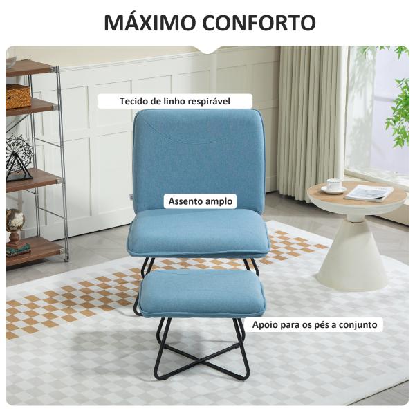Poltrona Sala de Estar com Apoio para os Pés Poltrona Relax com Pés de Aço em Forma de Cruz Azul Claro