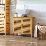 Móvel para Lavatório Pousar de Bambu com 2 Portas Armário Casa de Banho de Chão 66x29x61,5cm Madeira