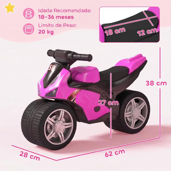 Mota de Equilíbrio Infantil sem Pedais com Música e Rodas Extra Largas para Crianças dos 18 – 36 Meses Rosa
