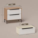 Cómoda com 2 Gavetas de Tecido Frentes com Padrão de Diamante Móvel de Arrumação 59,5x30x54 cm Madeira e Branco