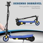 Trotinete Elétrica Dobrável com Velocidade Máx. 12 km/h Motor 120 W Autonomia Máxima 10 km e Farol LED 75x48x93 - 105 cm Azul