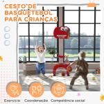 Tabela de Basquetebol 5 em 1 com Altura Ajustável Futebol Golf Aros Jogo de Lançamento 46x51x134 - 152 cm Vermelho