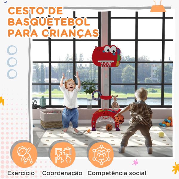 Tabela de Basquetebol 5 em 1 com Altura Ajustável Futebol Golf Aros Jogo de Lançamento 46x51x134 - 152 cm Vermelho