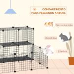 Recinto para Pequenos Animais DIY com 24 Painéis com Grade Metálica Recinto Modular para Coelhos Chinchilas 105x105x70cm